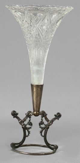 American Silverplate Mounted Brilliant Pressed Glass Trumpet Vase first quarter