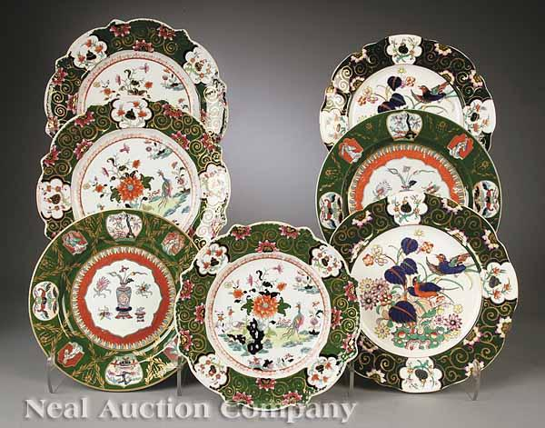 A Group of Antique English Ironstone Plates in the Chinoiserie