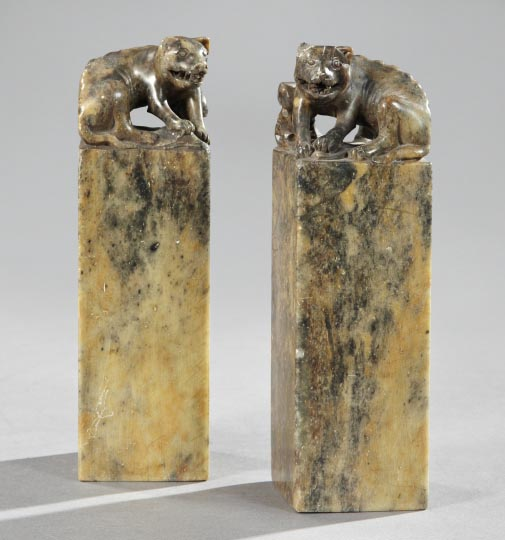 Pair of Chinese Carved Marble Chops each of large size
