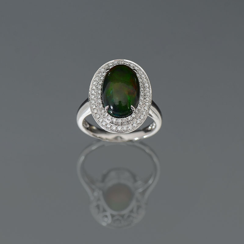 0CT BLACK OPAL DIAMOND RING IN 14K 14K white gold