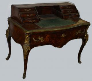 Best Louis XV Bureau Plat serpentine inlaid tulipwood bronze Dor