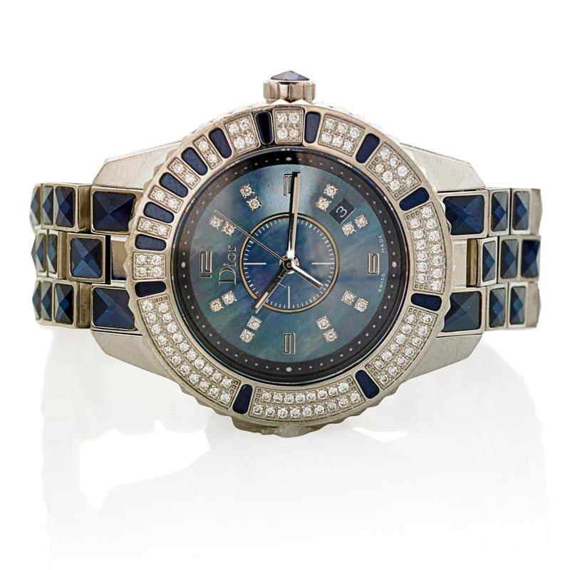 DIOR CHRISTAL LADIES SAPPHIRE DIAMOND QUARTZ WATCH Stainless steel bracelet