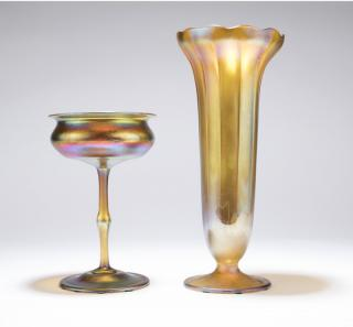 Two pieces of L C Tiffany Favrile art glass Early