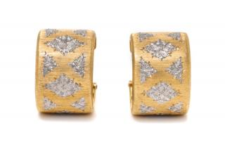 A Pair of 18 Karat Bicolor Gold Hoop Earclips M