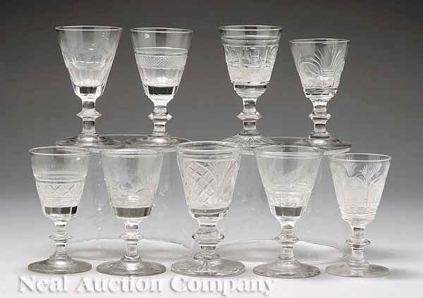 An Assembled Group of Nine American Clear Glass Cordial Glasses