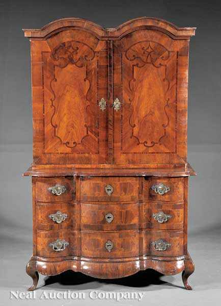 A German Inlaid and Figured Walnut Cabinet on Chest 18th