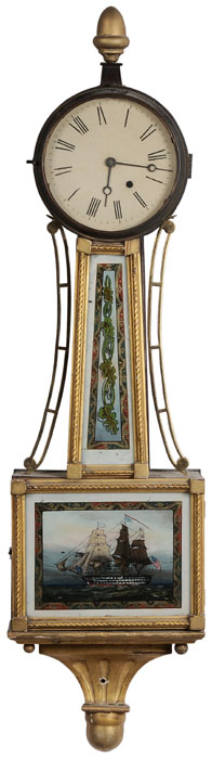 Federal Parcel Gilt Banjo Clock Massachusetts early 19th century painted