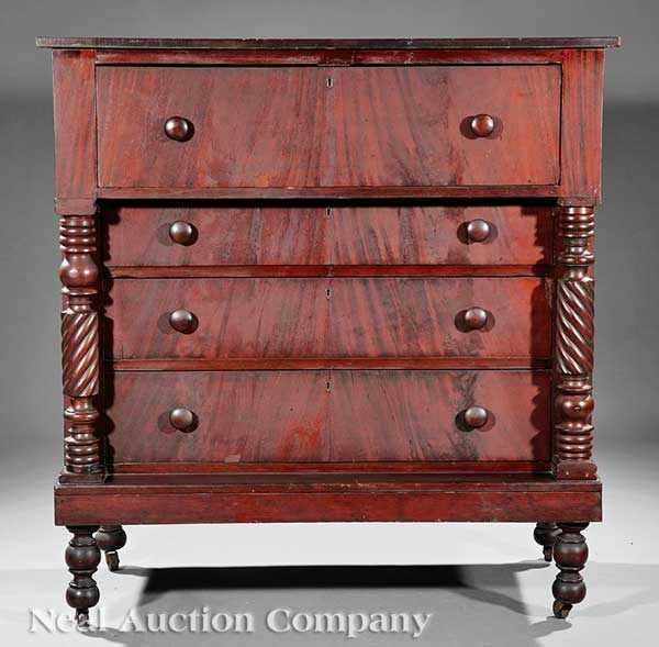 An American Classical Carved Mahogany Chest of Drawers mid 19th