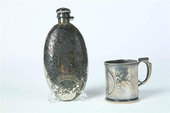 SILVER FLASK AND CHILD S CUP Both marked for Wood
