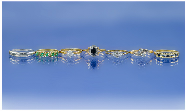 Collection Of Seven 9ct Gold Diamond And Gemstone Set Rings