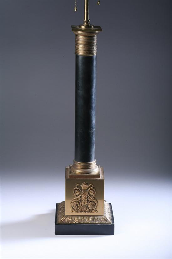 EMPIRE STYLE GILT METAL TABLE LAMP 20th century Square pedestal