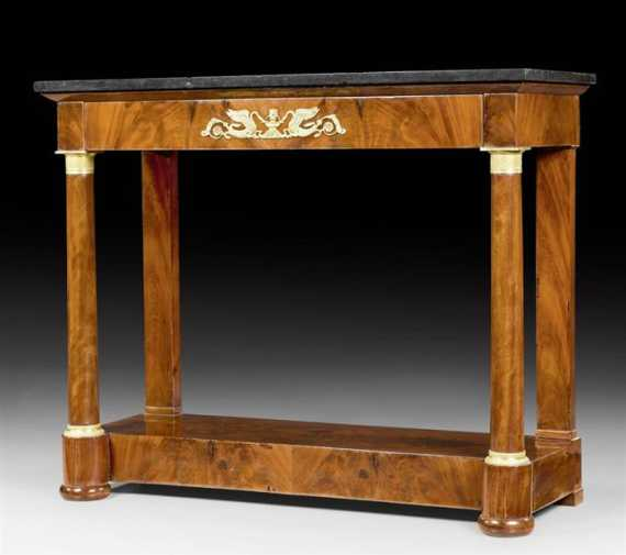 CONSOLE Empire Paris 19th century Mahogany Rectangular black grey speckled