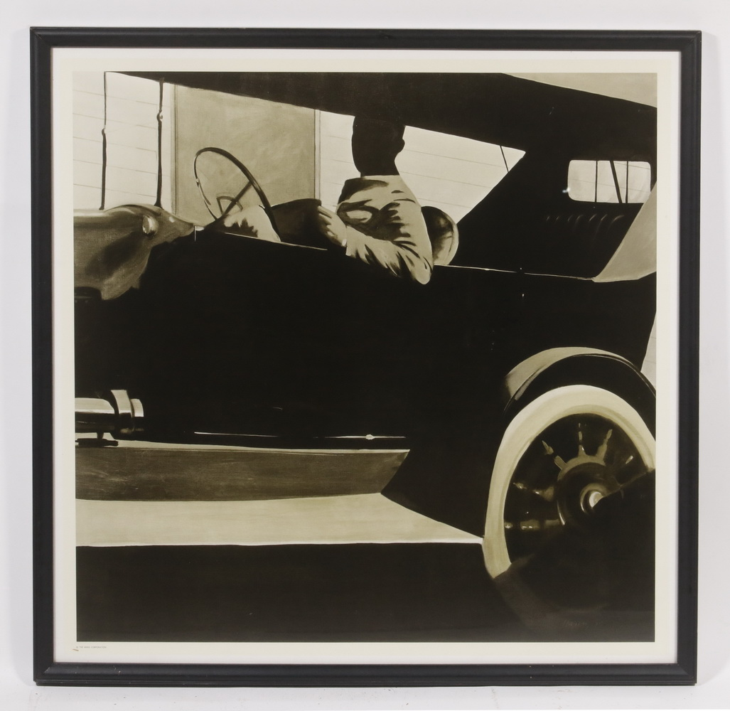 FRAMED PRINT OF EARLY AUTOMOBILE Framed print of a painting