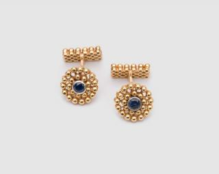 Russian 18K Yellow Gold Silver and Sapphire Cufflinks 18K YELLOW