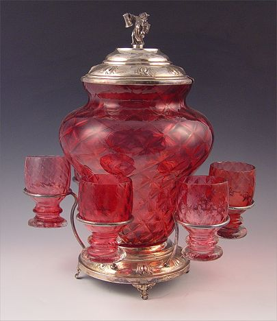 CRANBERRY GLASS CIDER SET attrib to EARLY NEW ENGLAND GLASS