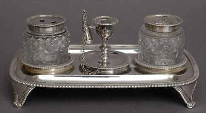 GEORGE III SILVER INKSTAND William Ellerby London 1809 incorporating central
