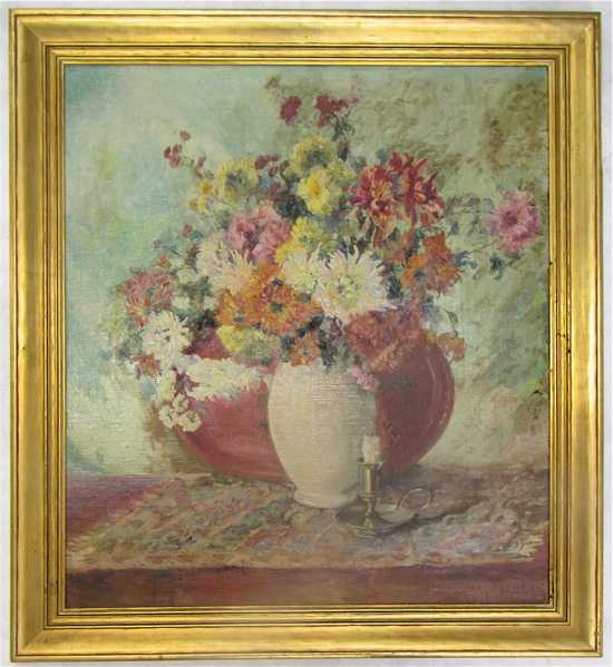 WAGNER OIL ON BOARD floral still life Image measures 26