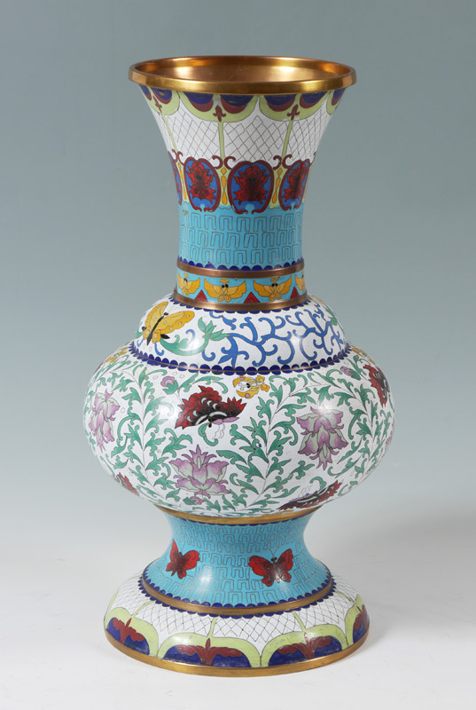 LARGE CHINESE CLOISONNE VASE Flared rim stepped bulbous body flared