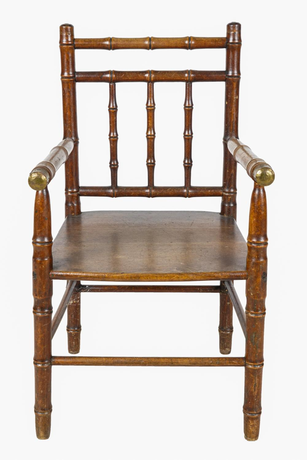 TURNED WOOD FAUX BAMBOO CHILD S CHAIRwith brass fittings on