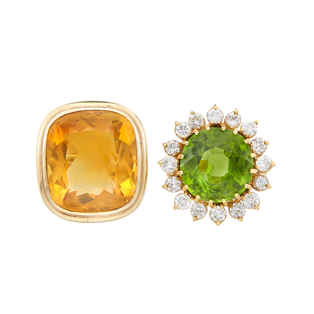 Gold Peridot and Diamond Ring and Gold and Citrine Ring