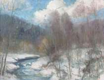 Signed Winter Landscape Painting American circa 20th Century Untitled winter