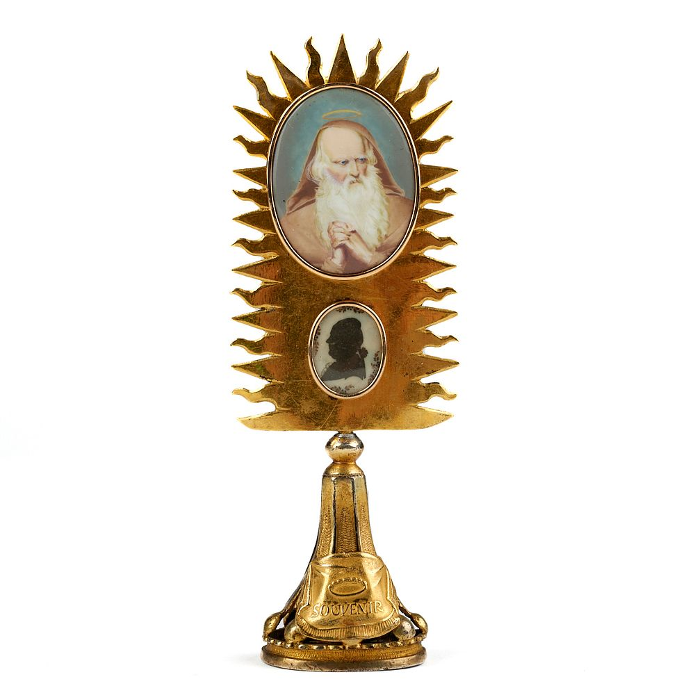 Gilt Enameled Miniature Monstrance Likely silver gilt monstrance in a