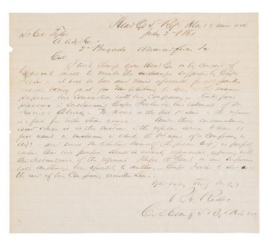 Robert Emmett RODES Autograph letter signed Rb Rodes as Colonel
