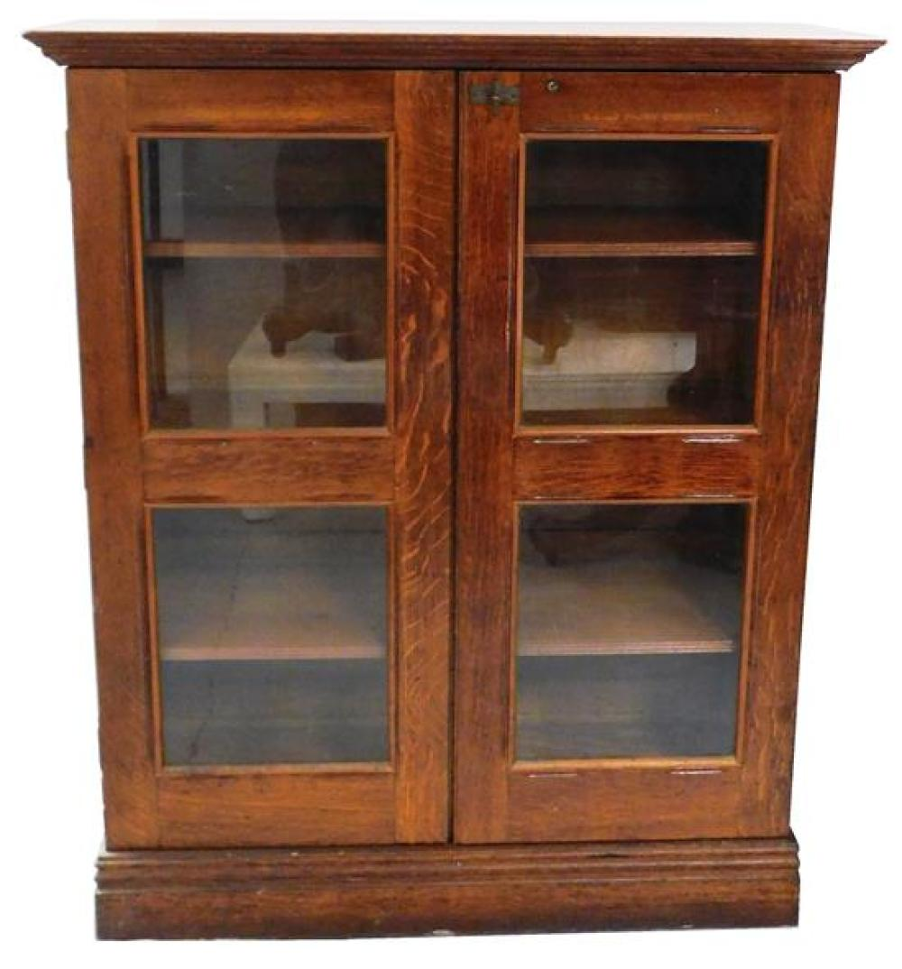 Arts Crafts glass door bookcase c 1900 oak oblong top