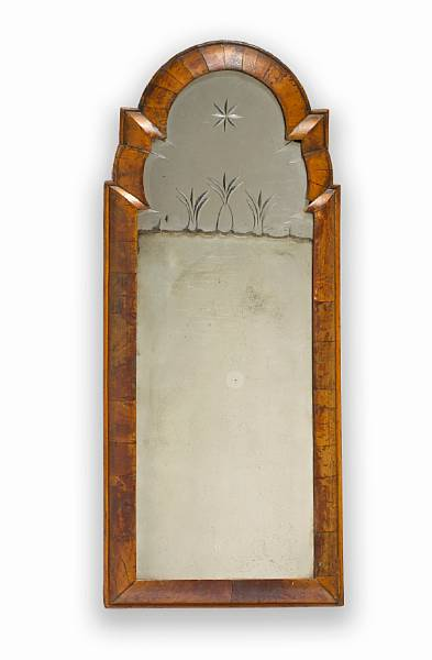 A Queen Anne walnut mirror early 18th century The vertical