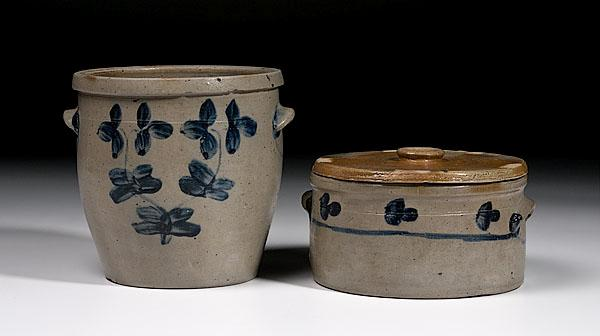 BALTIMORE STONEWARE CAKE CROCK AND STORAGE JAR mid 19th century