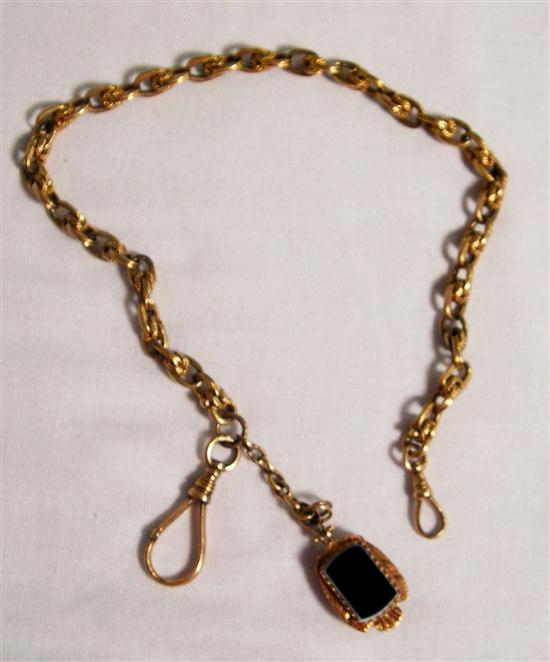 WATCH Watch Chain and Fob 14K yellow gold 16 inches