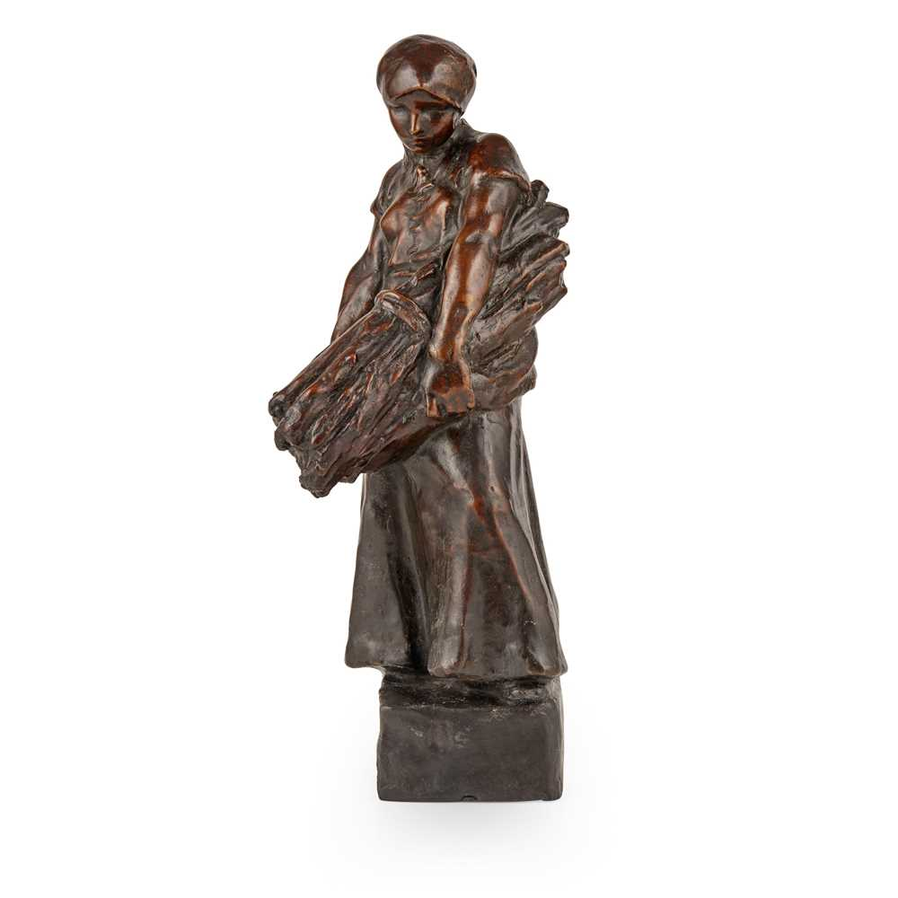 REGINALD FAIRFAX WELLS 1877 1951 GIRL GATHERING WOOD bronze34cm highNote