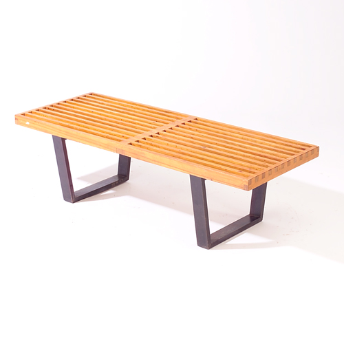 George Nelson for Herman Miller blonde wood bench on black