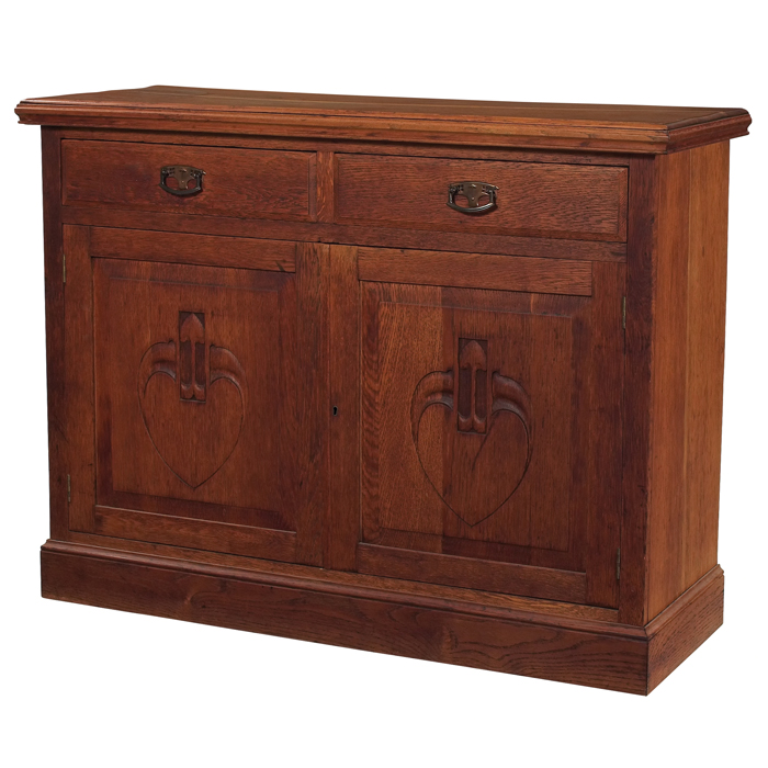 English Arts Crafts sideboard two drawers with original brass hardware