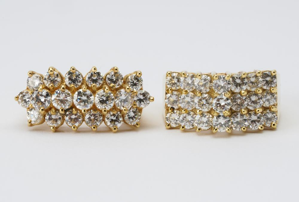 TWO 14 KARAT YELLOW GOLD DIAMOND BAND RINGSone ring containing