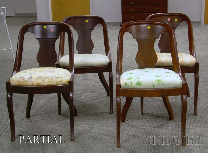 Eight Empire Mahogany and Mahogany Veneer Side Chairs with Upholstered