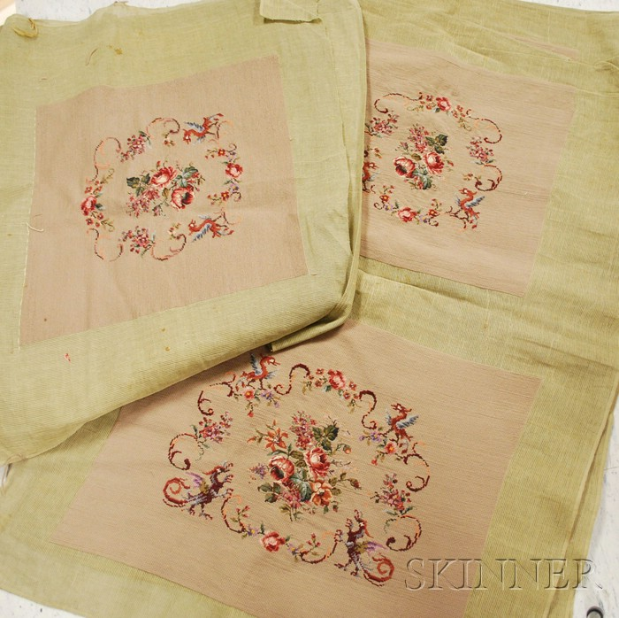 Set of Six Needlepoint Chair Back and Seat Panels