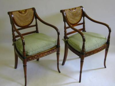 A PAIR OF REGENCY STYLE PAINTED MAHOGANY ELBOW CHAIRS in