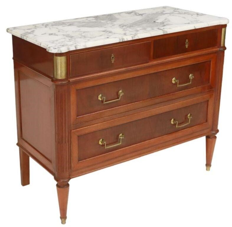 French Louis XVI style mahogany commode 20th c shaped marble
