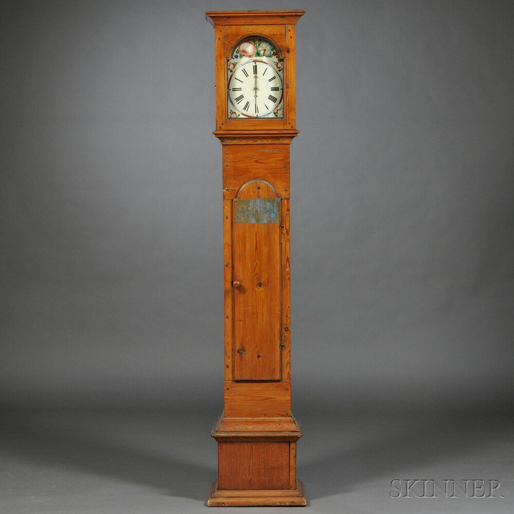 Pine Thirty hour Tall Clock 19th century arched top waist