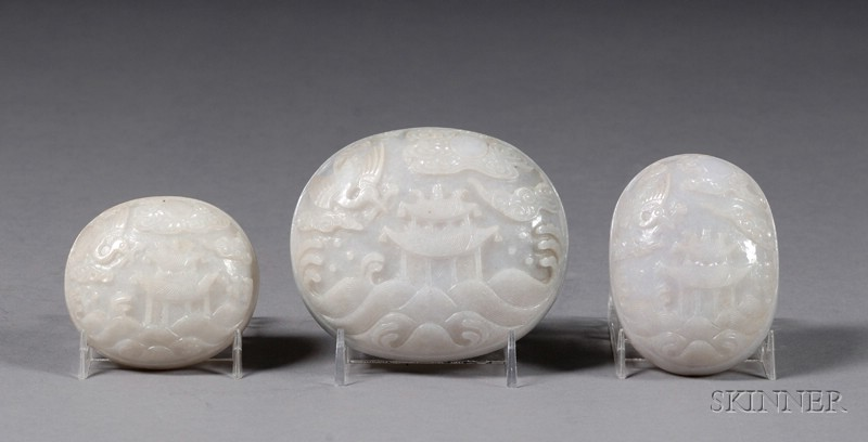 Set of Three Plaques from a Sceptre China 19th century