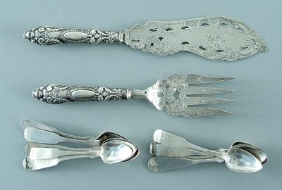 14 pieces coin silver flatware ornate 12 in fish knife