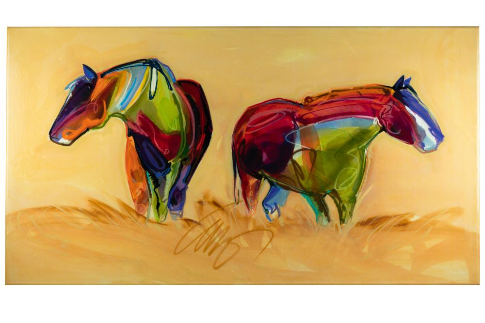 CARRIE FELL HORSES embellished giclee signed lower center 41 x