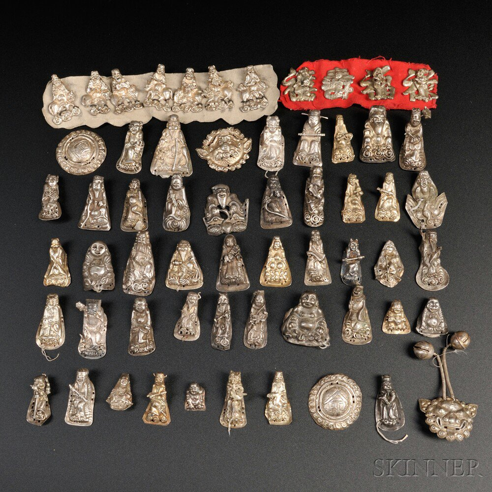 Approximately Sixty Silver Hat Ornaments China 19th century most in