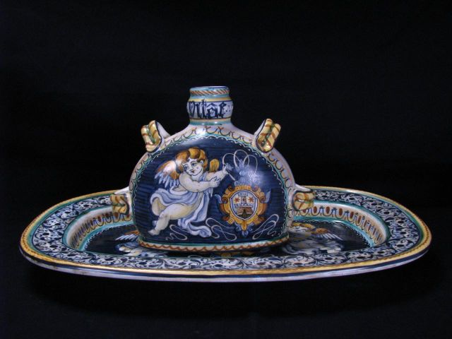 Castelli signed porcelain platter and bottle designed after original Medici