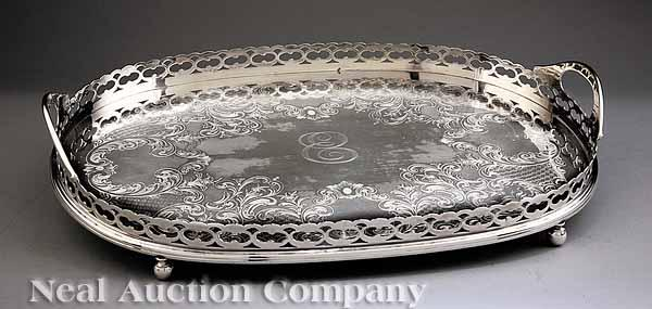A Gorham Silverplate Reticulated Oval Gallery Tray two handled form