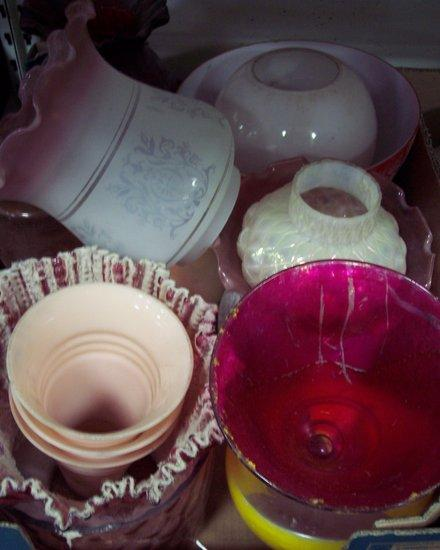 Sundry coloured glass shades