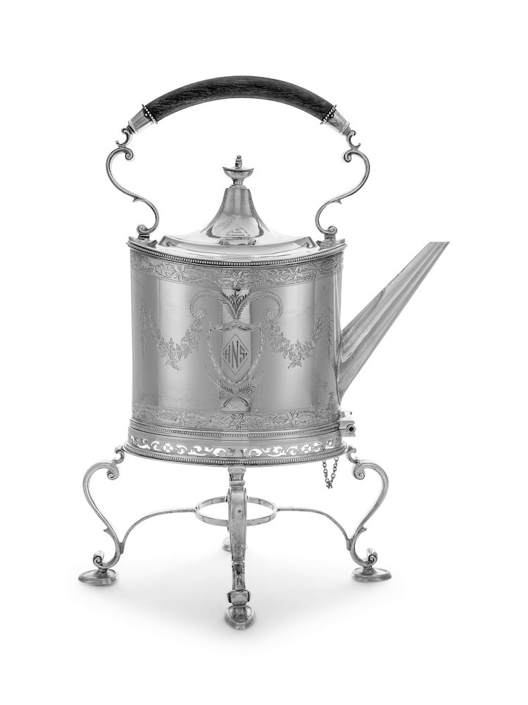 An American Silver Water Kettle on Stand An American Silver