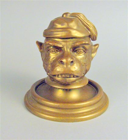 Continental bronze inkwell early 20th century Modeled as a monkey
