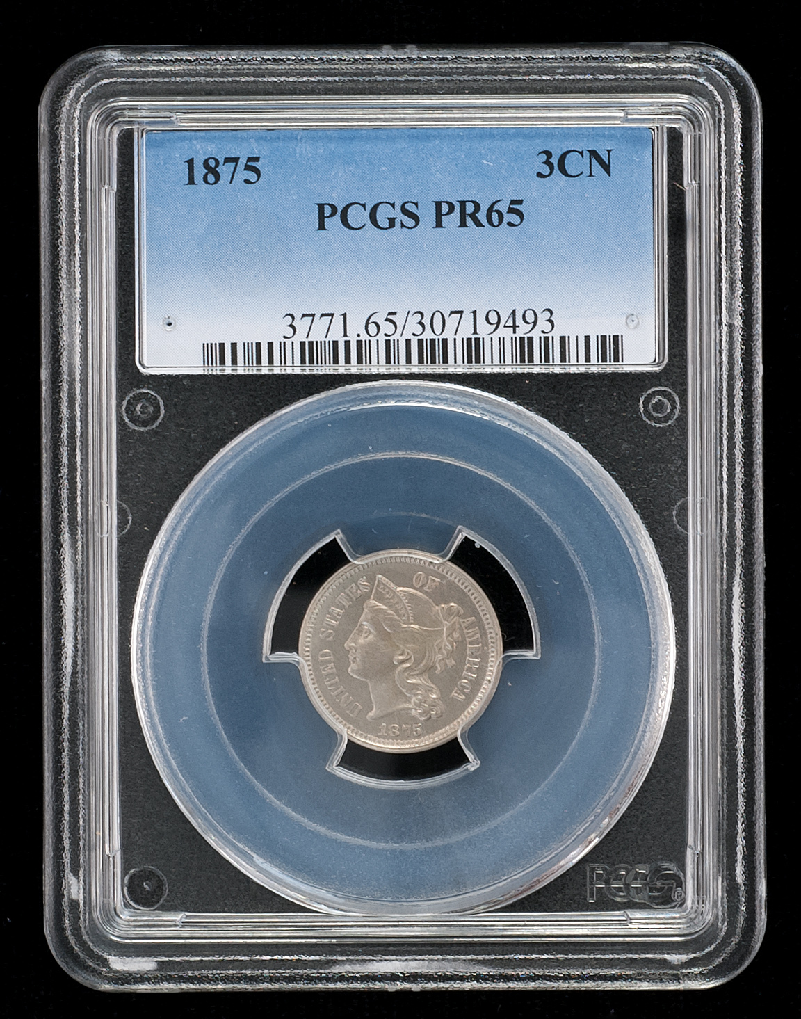 1875 3 CENT PIECE PROOF PCGS graded PR65